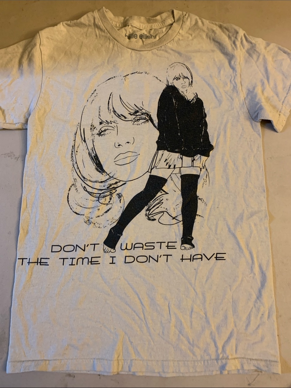 Billie Eilish White Graphic Short Sleeve Tee - 'Don't Waste The Time'